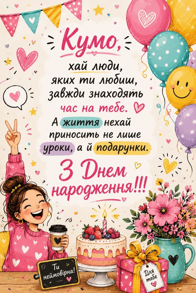 Привітання з Днем народження для куми своїми словами картинка 2