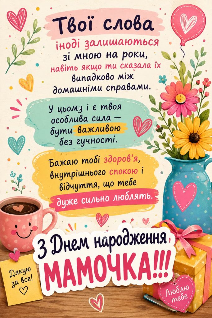 Привітання з Днем народження мамі своїми словами картинка 2