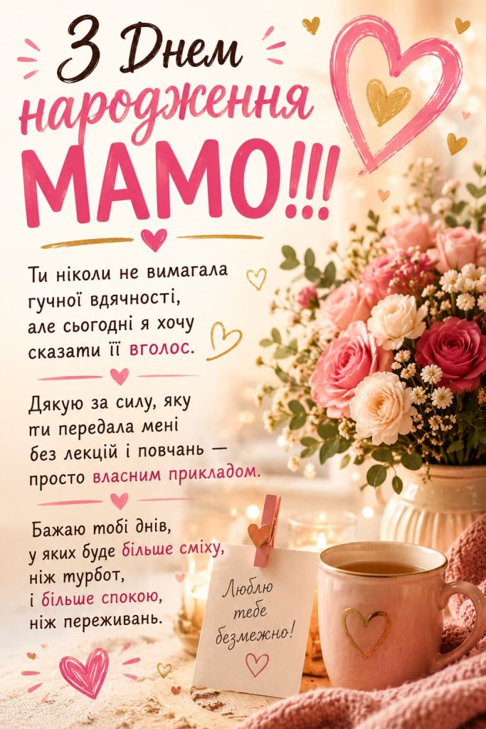 Привітання з Днем народження мамі своїми словами картинка 5