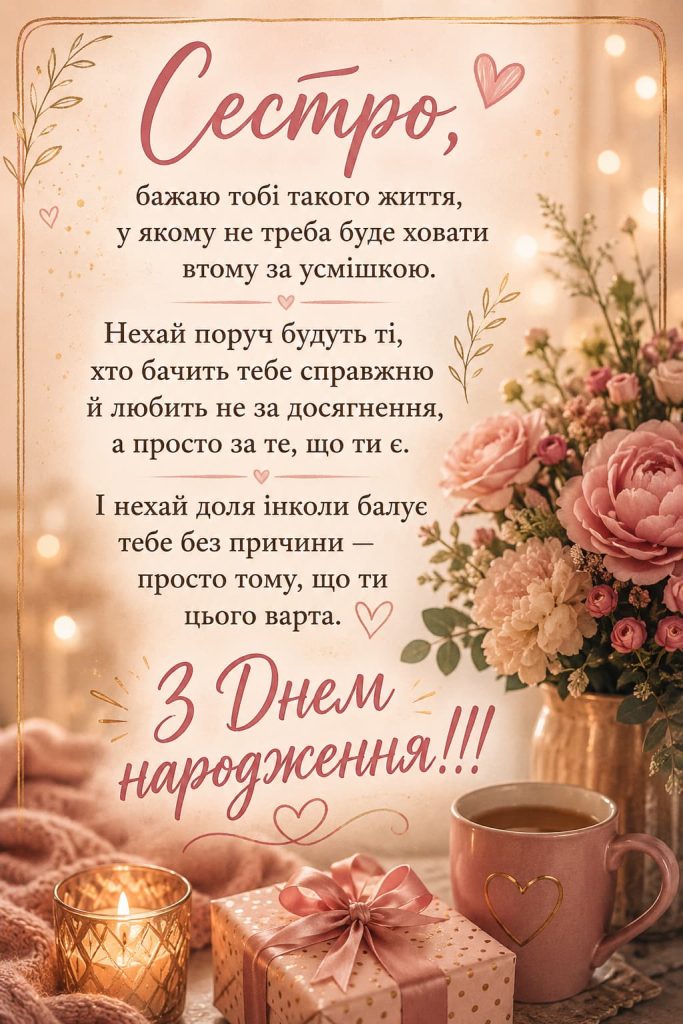 Привітання з Днем народження сестрі своїми словами картинка 1