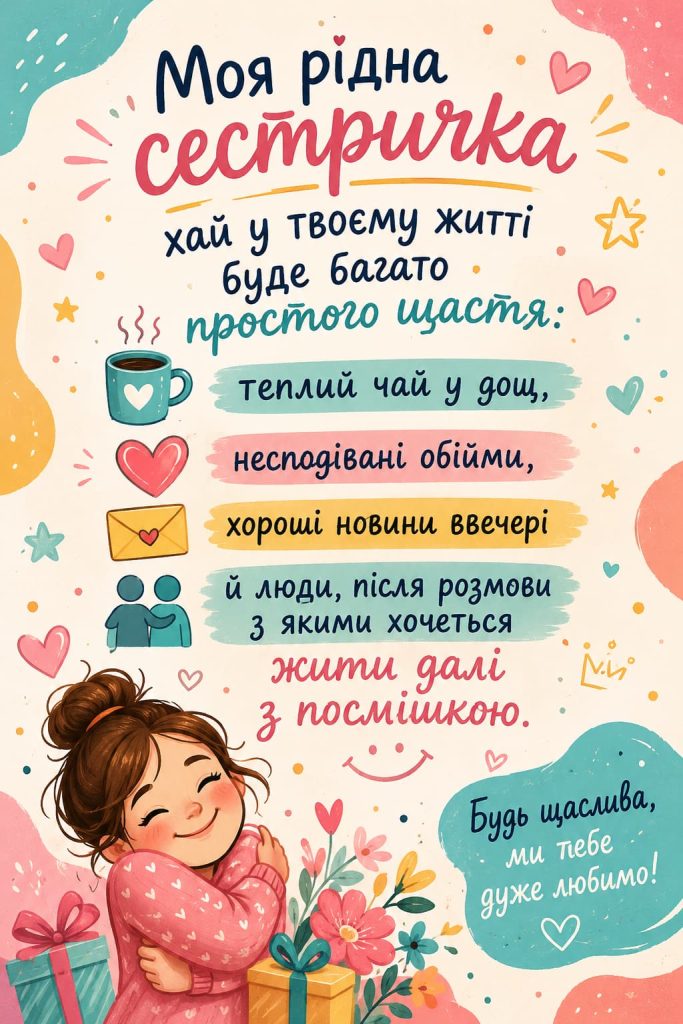 Привітання з Днем народження сестрі своїми словами картинка 2