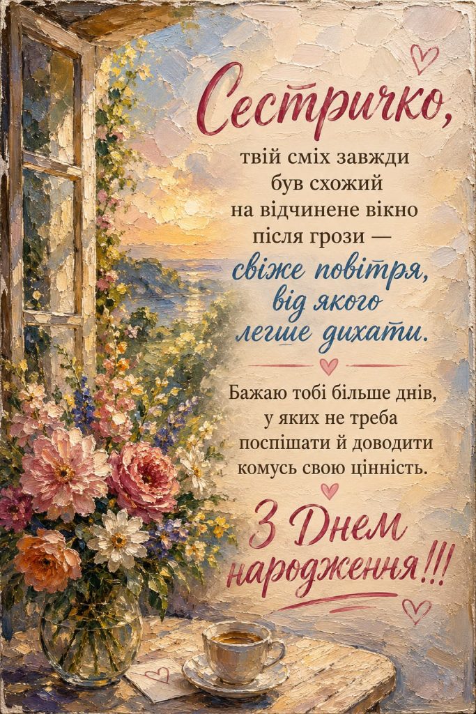 Привітання з Днем народження сестрі своїми словами картинка 3