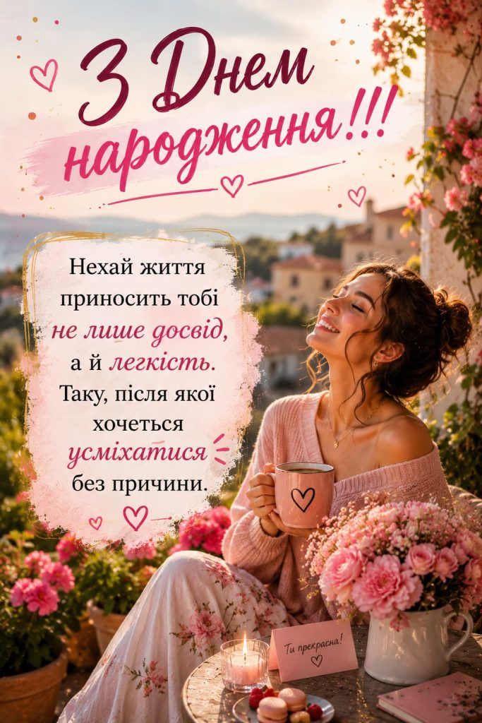 Привітання з Днем народження жінці своїми словами картинка 5