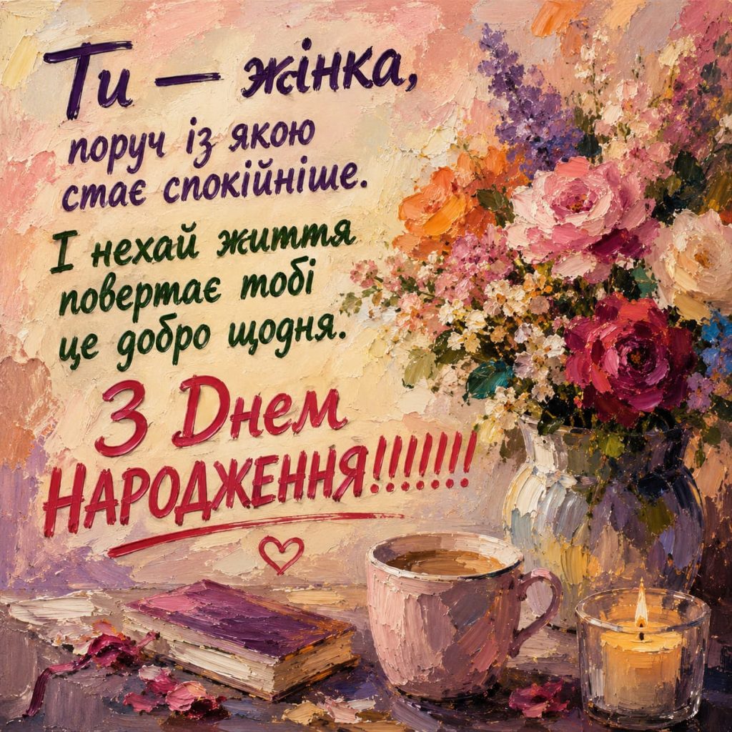 Привітання з Днем народження жінці своїми словами картинка 6