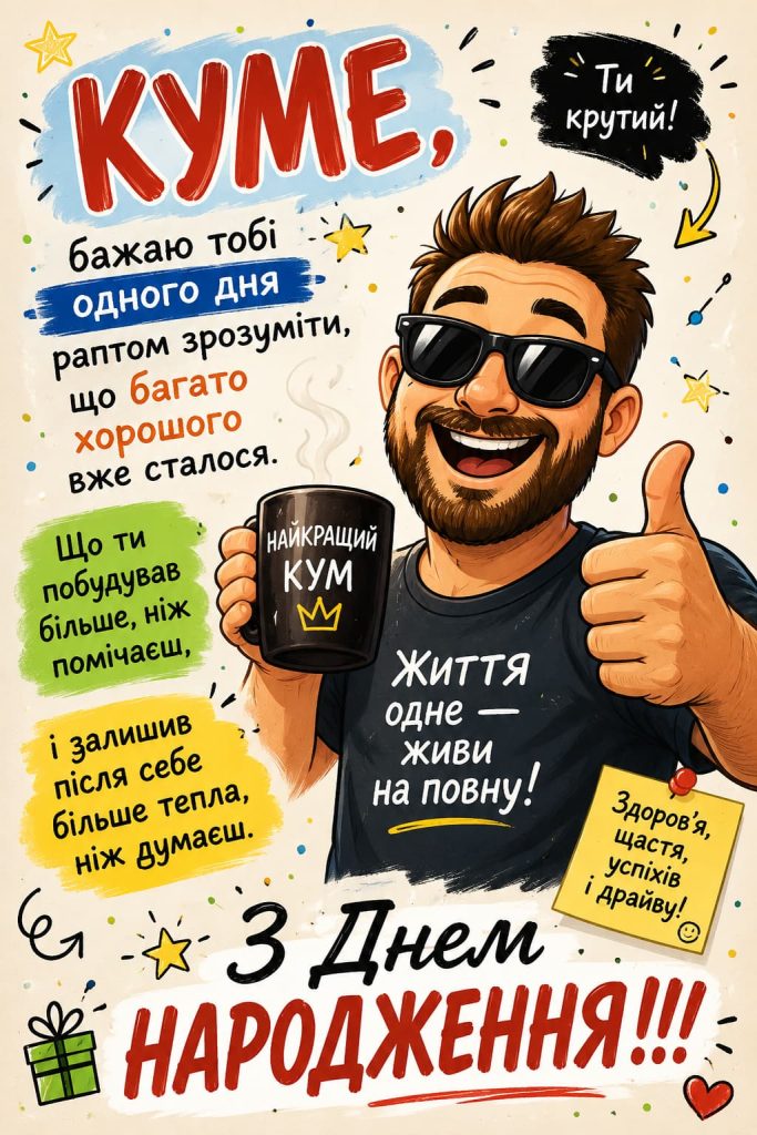 Зворушливі привітання з Днем народження куму картинка 2