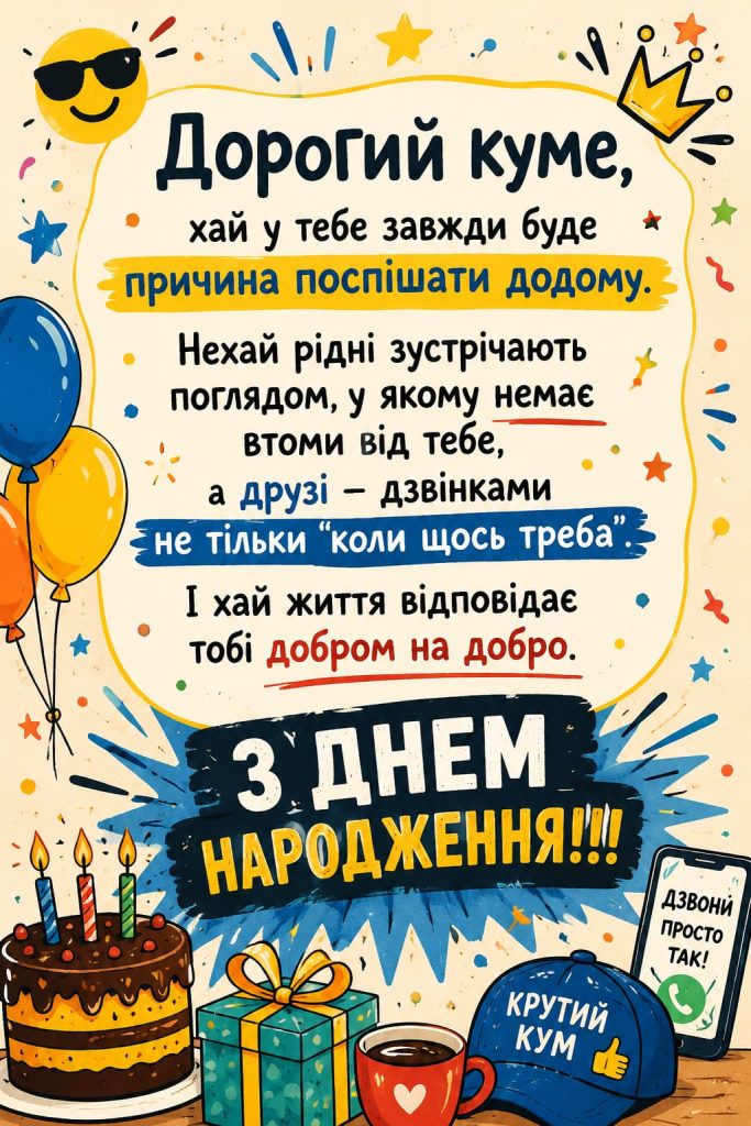 Привітання з Днем народження для кума своїми словами картинка  2