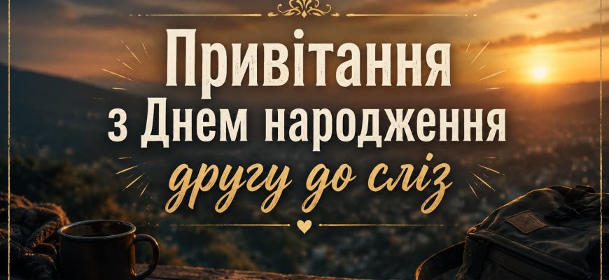 створи головну горизонтальну картинку з текстом по центру Привітання з Днем народження другу до сліз