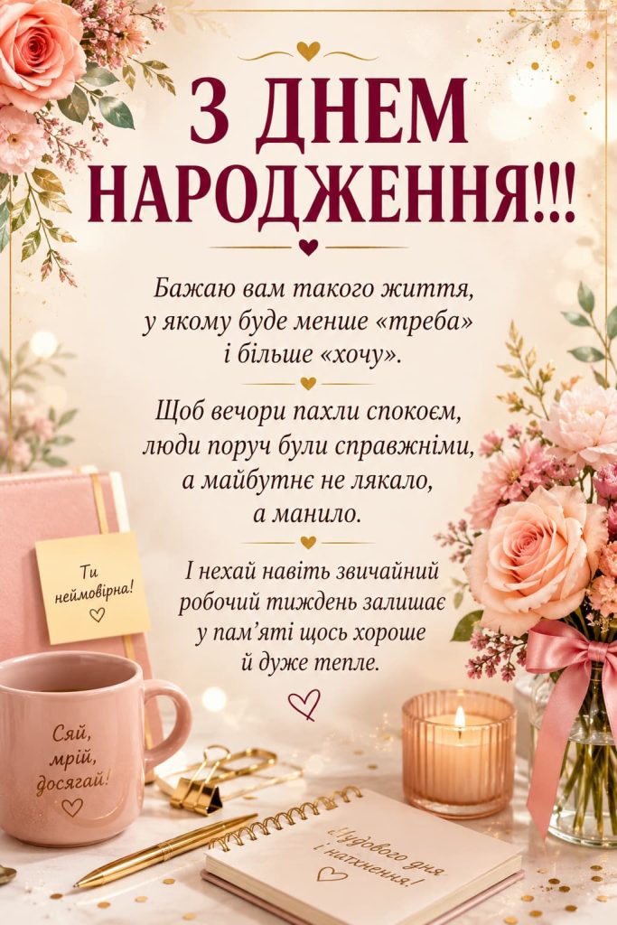 Привітання з Днем народження колезі жінці своїми словами картинка 1