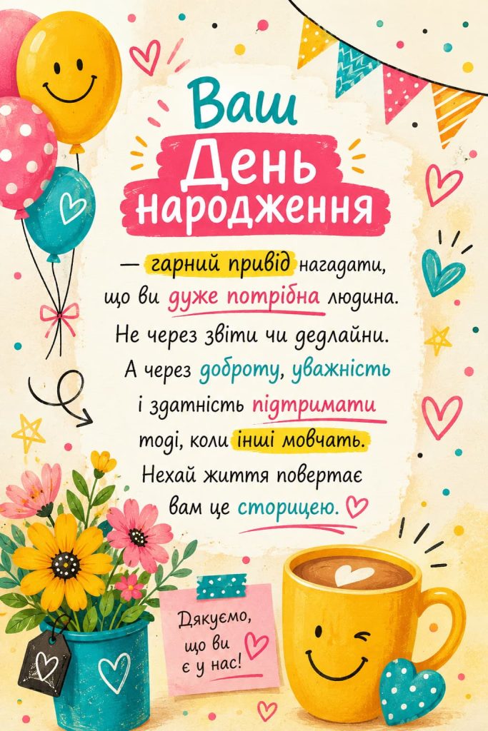 Привітання з Днем народження колезі жінці своїми словами картинка 2