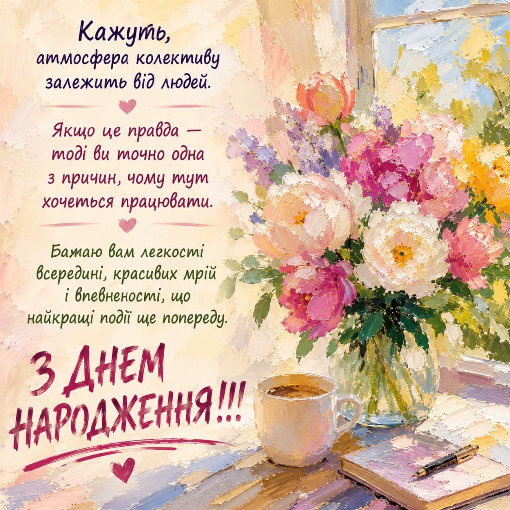 Привітання з Днем народження колезі жінці своїми словами картинка 6