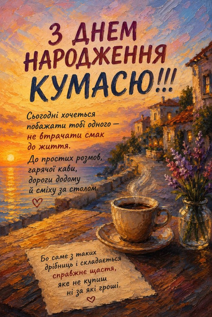 Привітання з Днем народження кумася до сліз та картинки — слова, що обіймають сильніше за роки й відстані