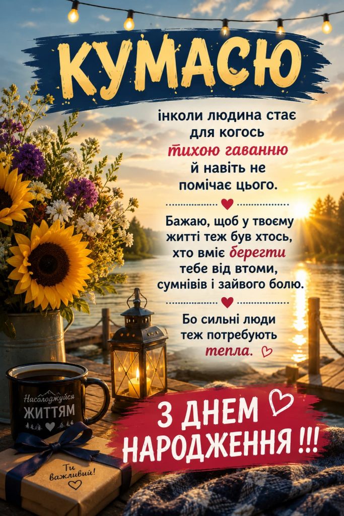 Привітання з Днем народження кумася до сліз та картинки — слова, що обіймають сильніше за роки й відстані