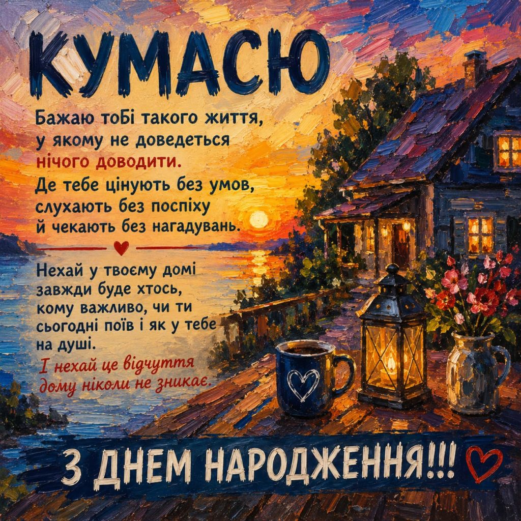 Привітання з Днем народження кумася до сліз та картинки — слова, що обіймають сильніше за роки й відстані